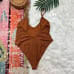 NEW Good American Brown Smock Textured One Piece Swimsuit Plus Size 5/6 2XL/3XL
