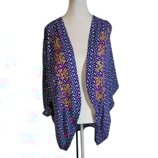 Miss Me Size L Open Front 3/4 Sleeve Poncho Blue White Orange Embroidered
