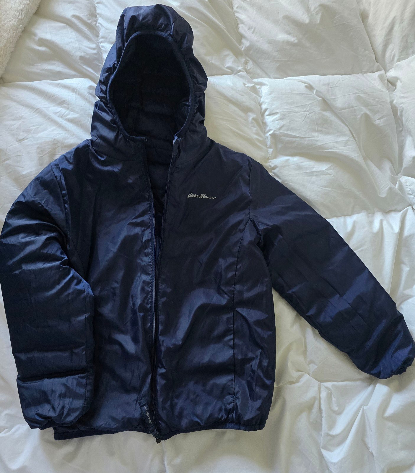 Kids blue Eddie Bauer down puffer jacket 7/8
