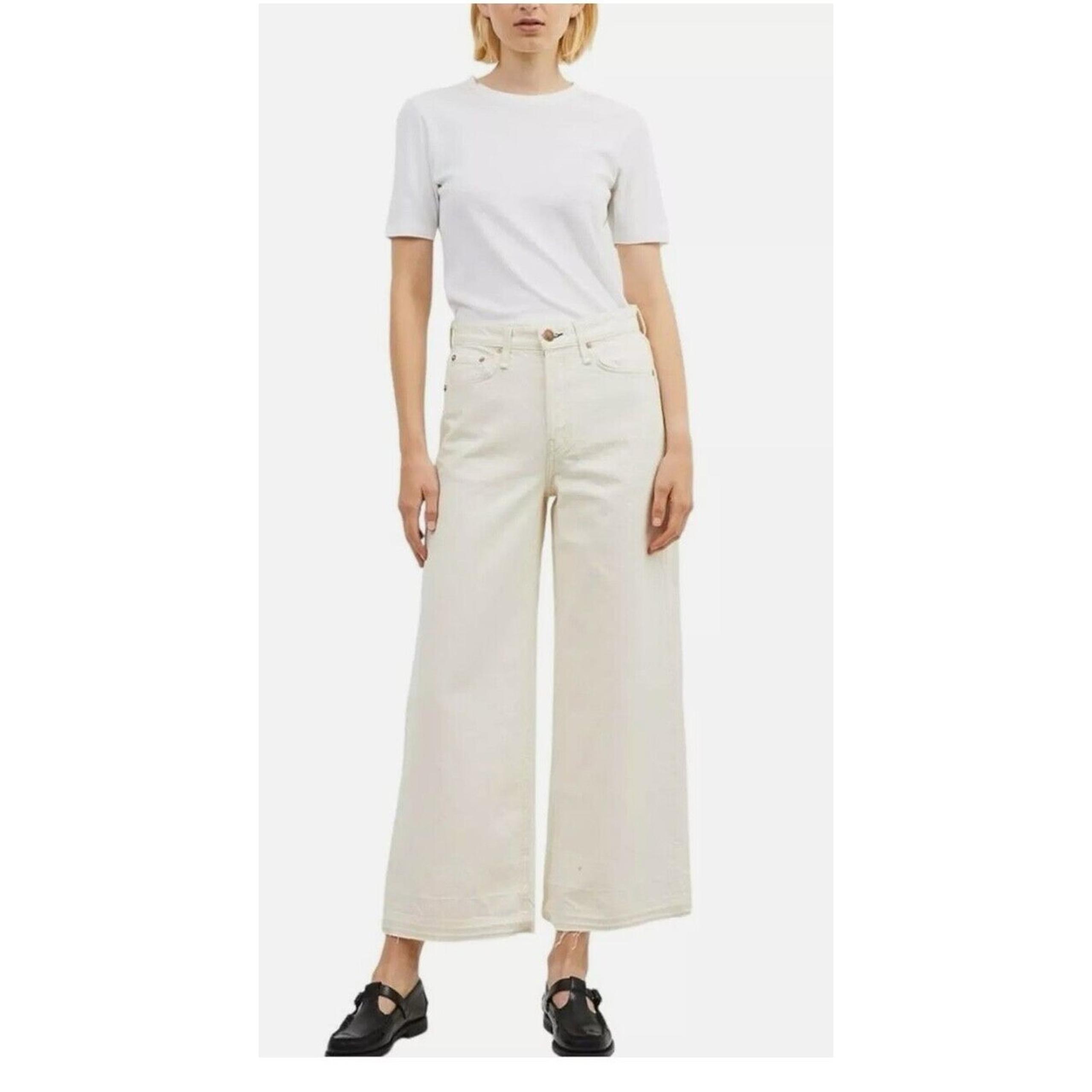 Ecru White Frayed Hem Maya Wide Leg High Rise Jeans Size 26 - rag & bone