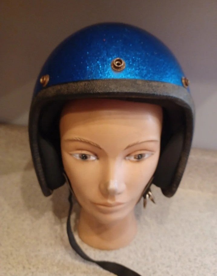 Vintage Sexy 70s 80s Blue Powder Glitter Helmet