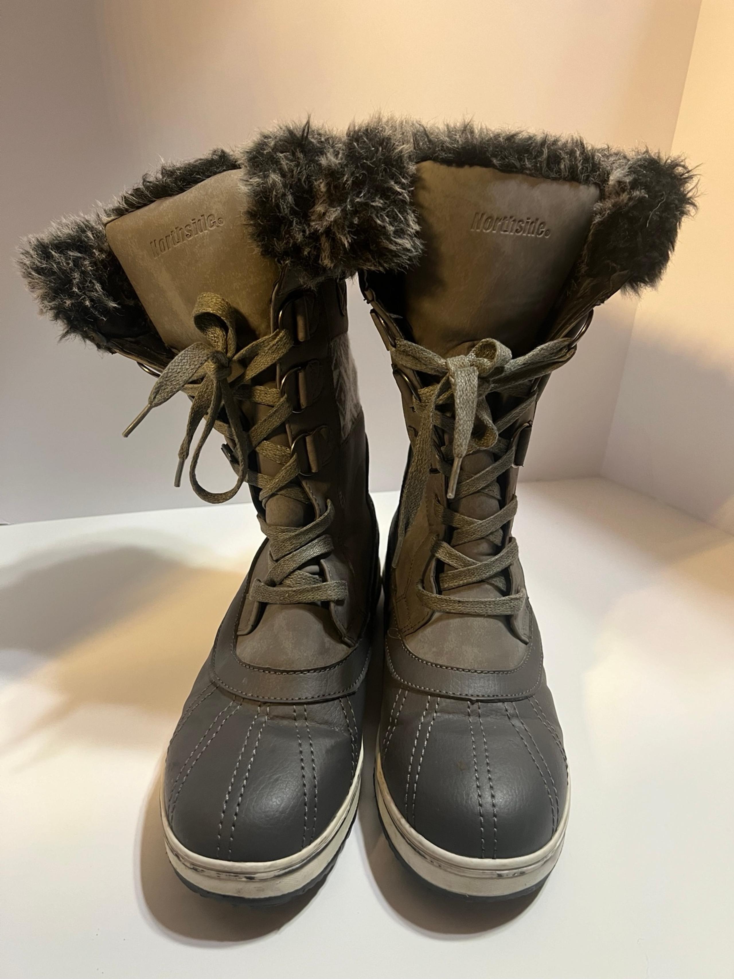 Northside Bishop Snow Winter Boots Gray Women's Sz 10 Fair Isle Print Faux Fur