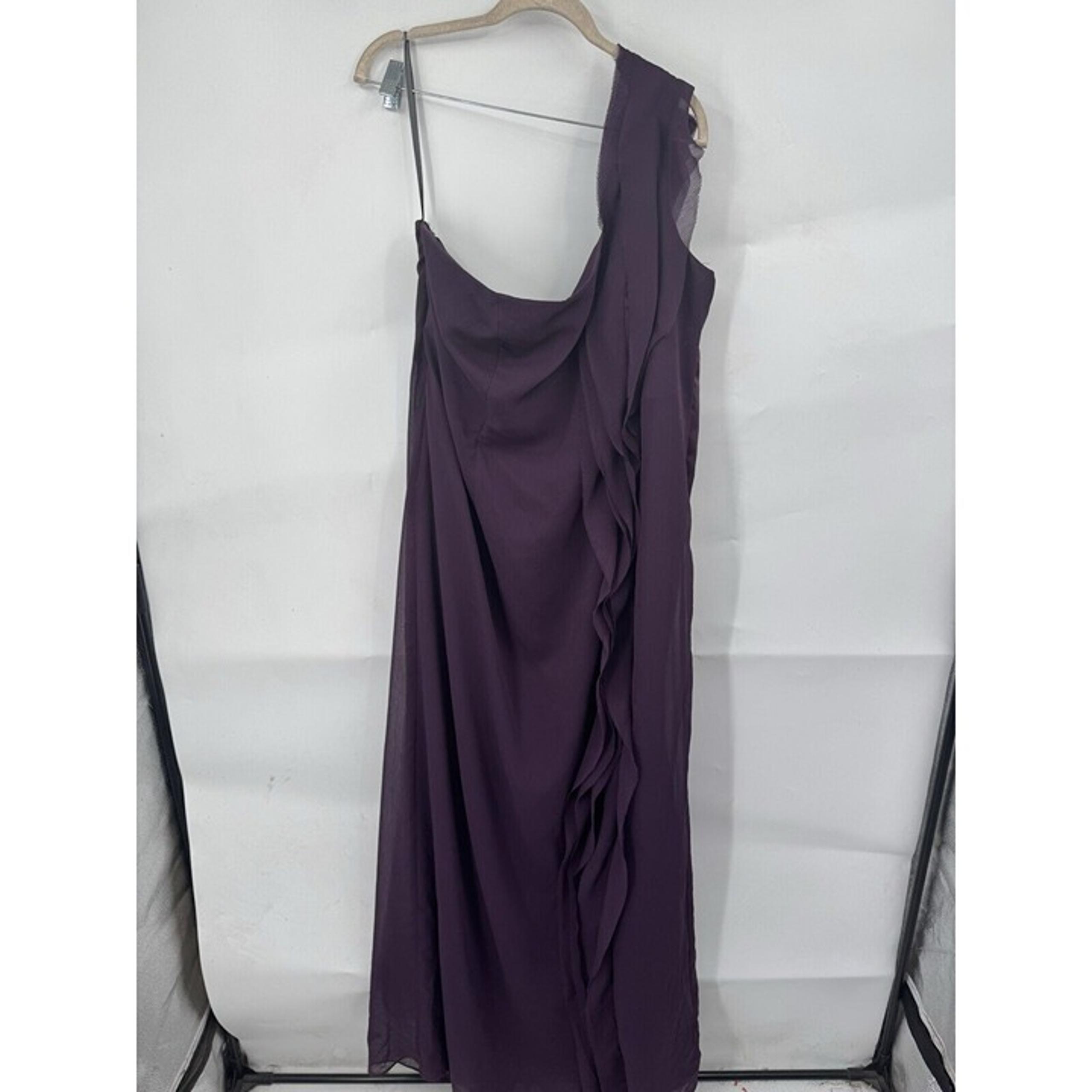 White Vera Wang Maxi Gown Dress Women 20 Purple Ruffle Formal Wedding Guest