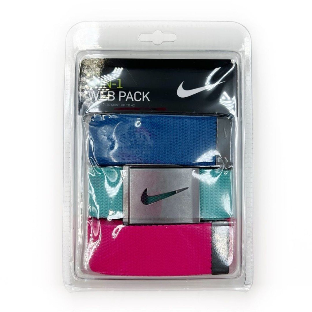 Nike Golf Web Belts 3 Pack Blue Pink Belt Buckle Bottle Opener Mens Golfing Gift