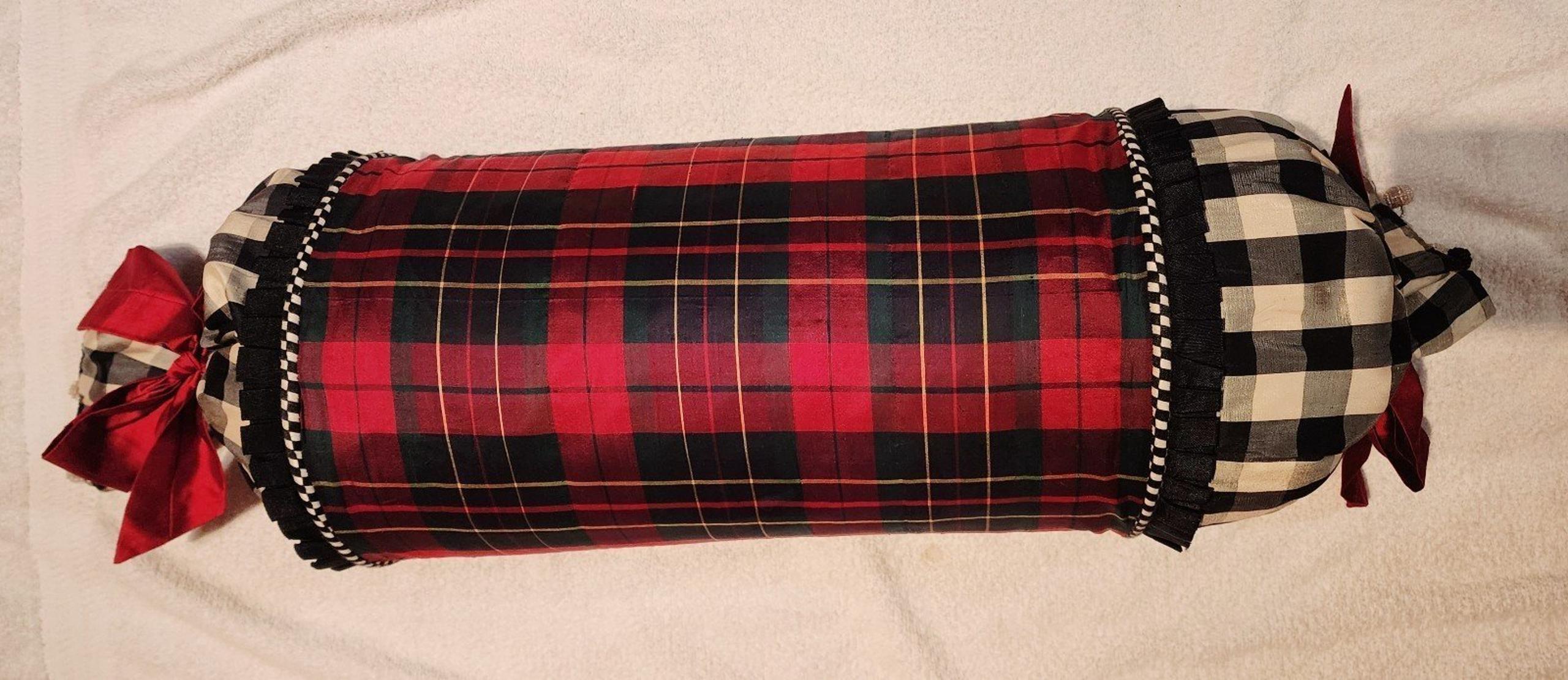 Mackenzie Childs VINTAGE Silk Tartan Bolster Pillow (#1)