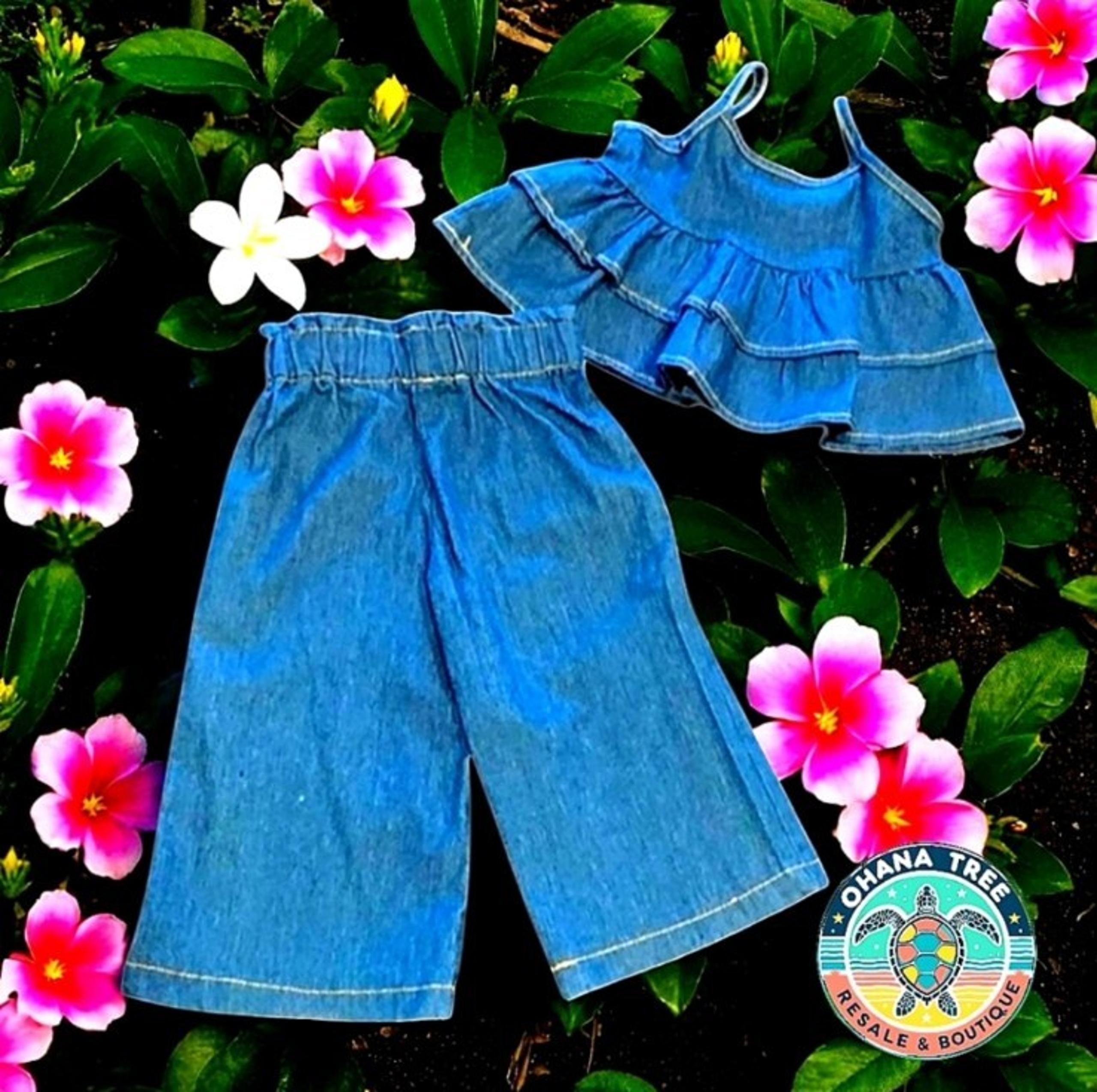 Ohana Tree 2 piece outfit-crop tank with high waisted,wide leg Capri