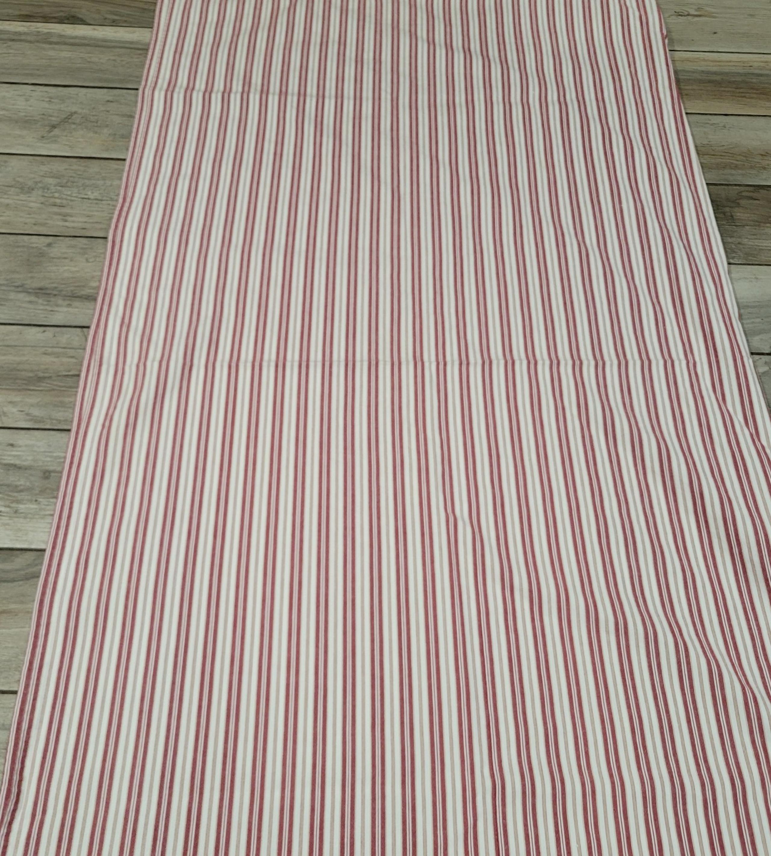 Pottery Barn fabric shower curtain ticking red & white stripe cotton 72 x 72