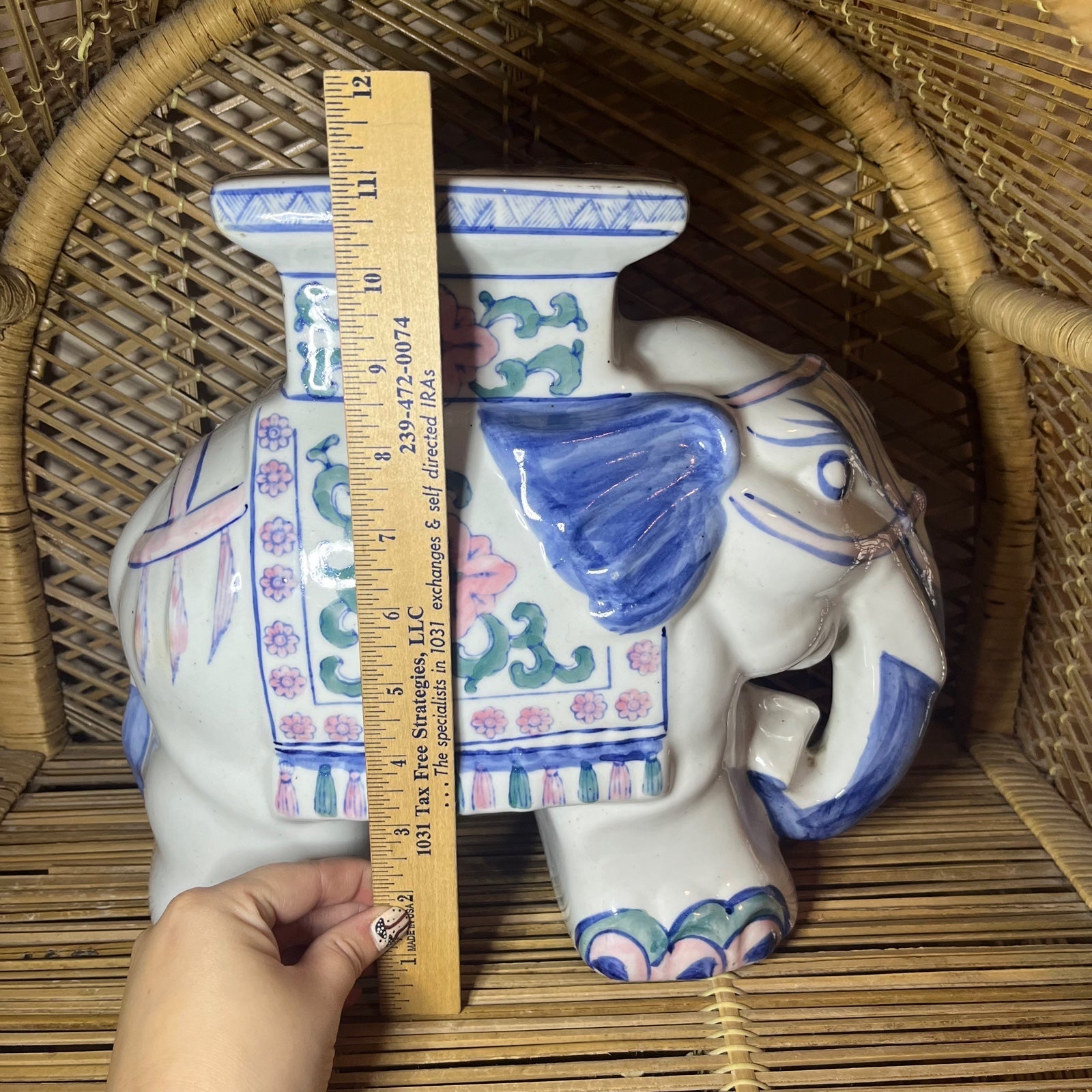 MCM Vintage Chinoiserie Elephant Plant shops Stand Garden Ceramic Figure