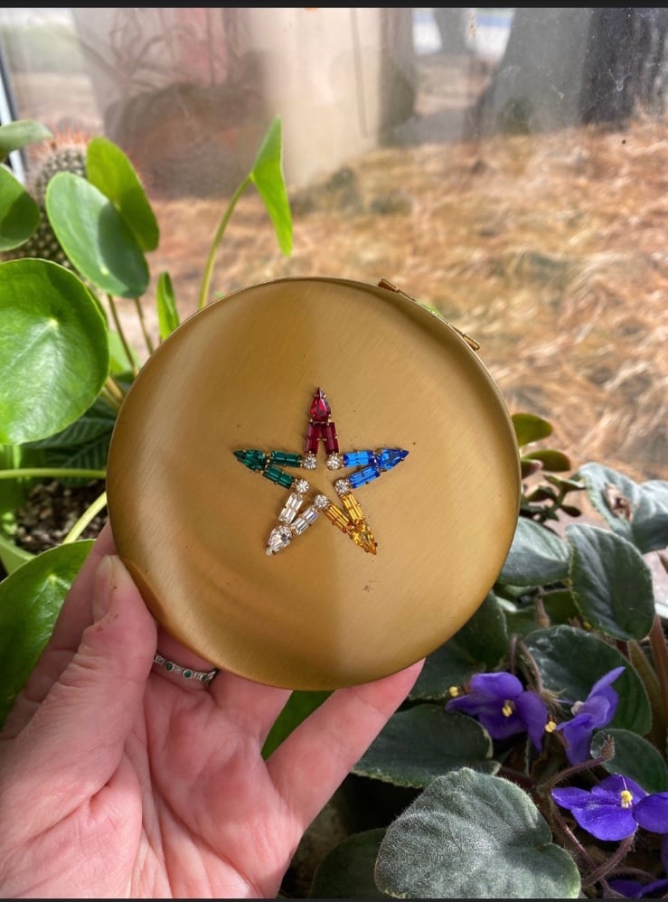 Unused Vintage Newport Rhinestone OES Star Powder Compact circa 1950s New in Box