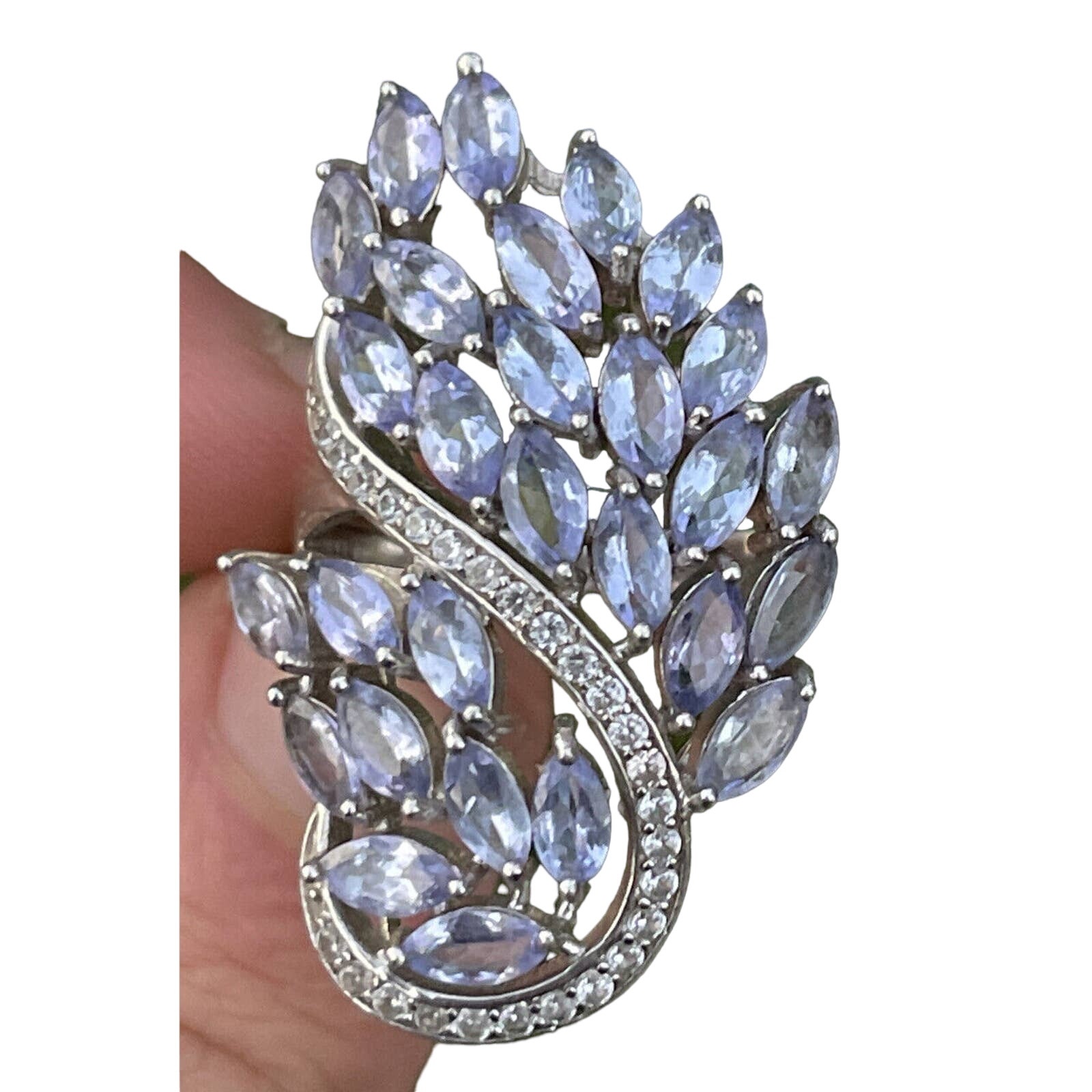 Huge BBJ signed Sterling Silver Ring Size 9 Statement Large Designer Tanzanite