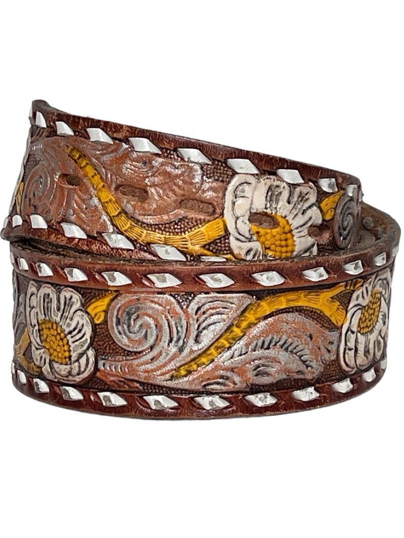 Vintage Tony Lama 36 Genuine Leather Western Tooled Painted Retro Boho Unisex