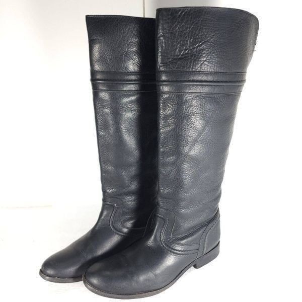 Frye Women's Trapunto US8,5B Black Leather Back Zip Tall Knee High Riding Boots