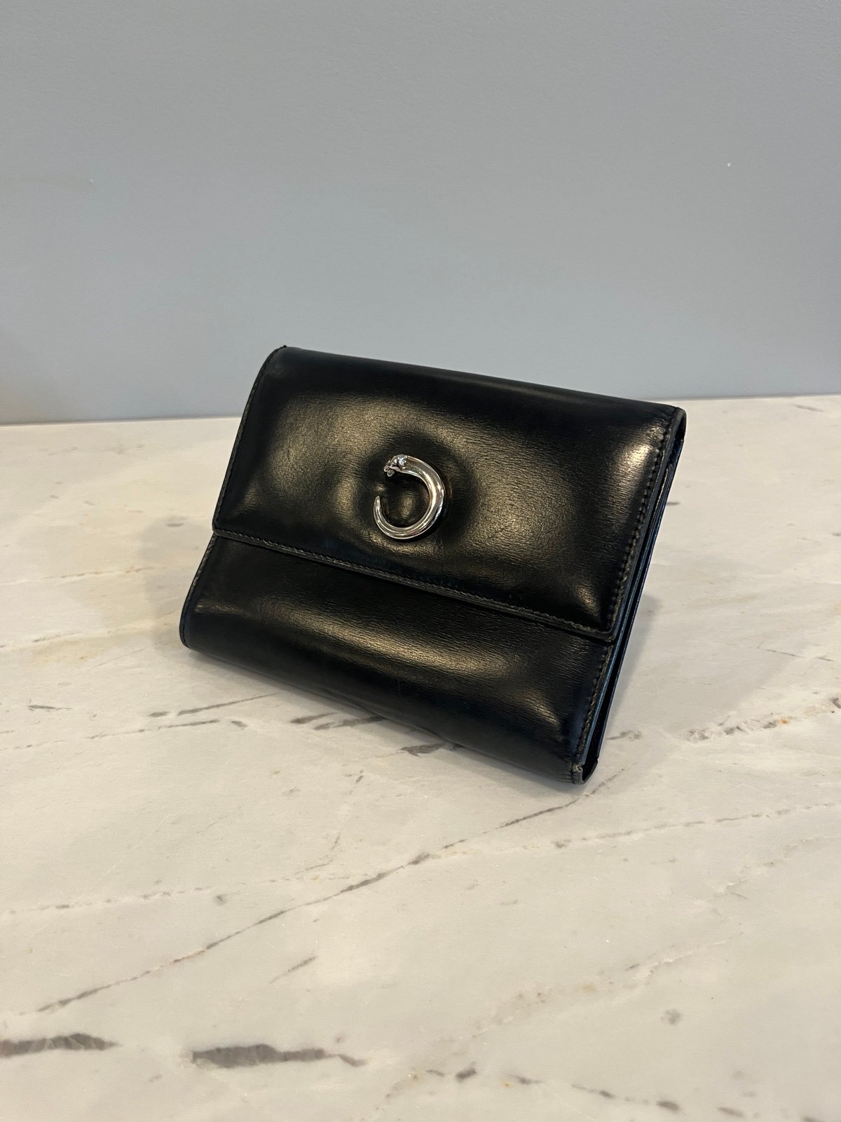 Cartier Panthers de Cartier vintage black leather bifold wallet