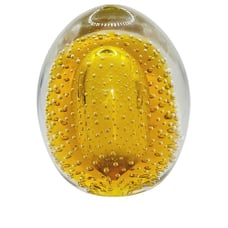 Amber Gold Hand Blown Glass Controlled Bubble Vintage Paperweight