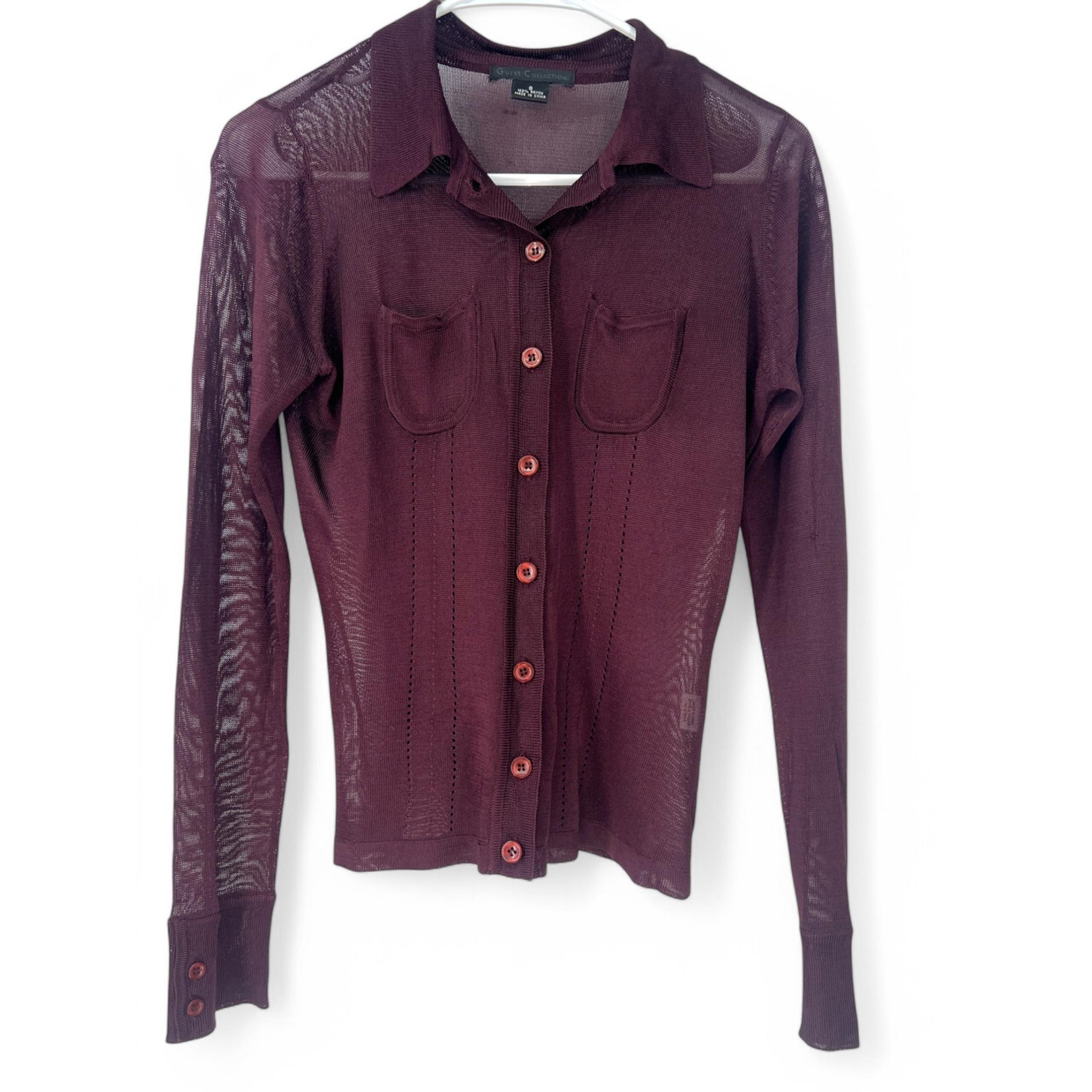 Black Label Guess Collection S Sheer Knit Button Up Front Sweater Top Cardigan