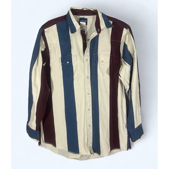 Vtg Pearl Snap Wrangler Brushpopper Western Cowboy Shirt Southwestern XL