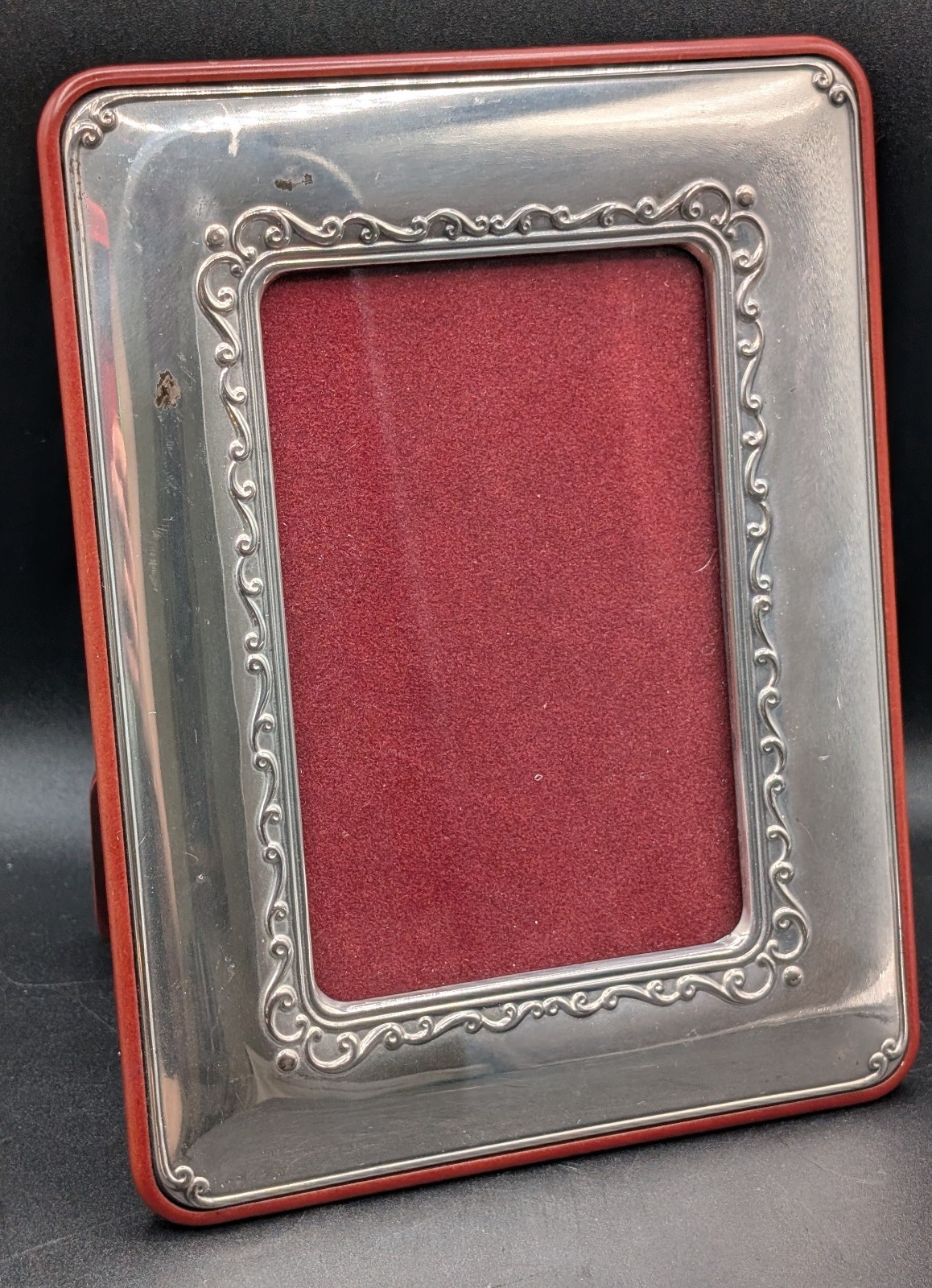 Valori Sterling Silver Picture Frame Mahogany Back, Hallmarked, 6x4, AS IS