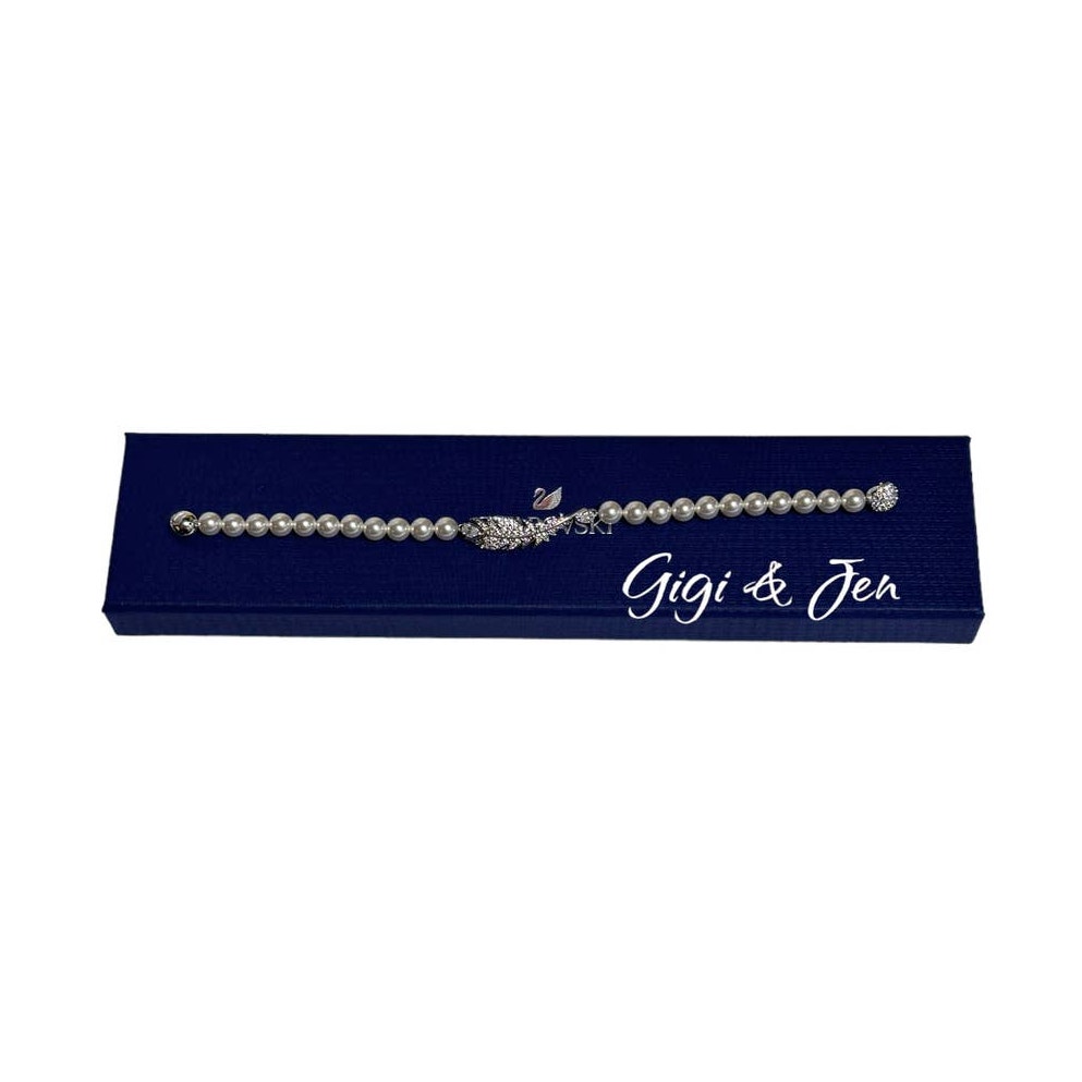 Swarovski Nice Pearl Feather Bracelet White, Rhodium plated Medium