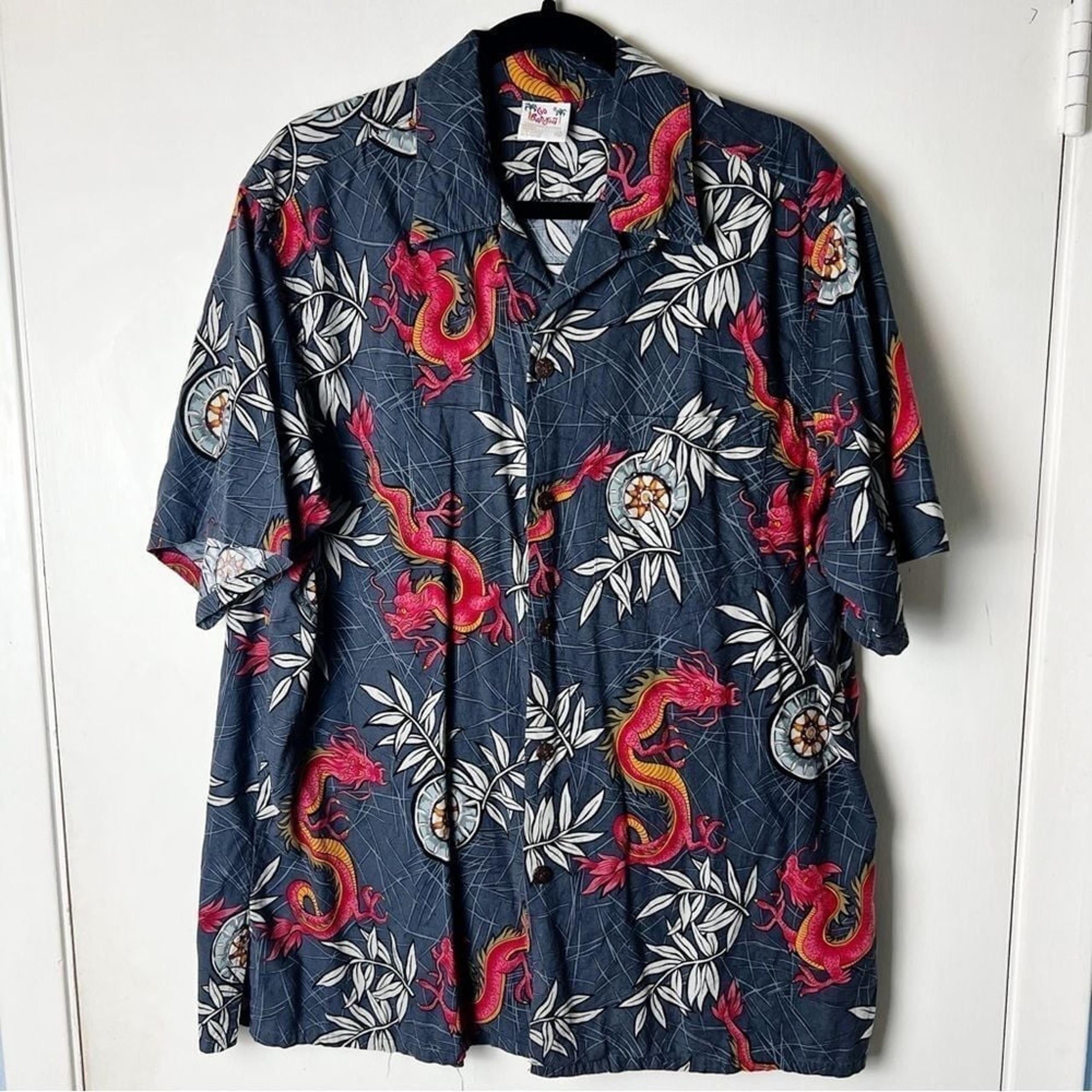 Vintage Go Barefoot - Men's Dragon Bamboo Hawaiian Button Down Shirt - Sz. XL