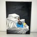 Vintage Original Still Life Acrylic Painting on Canvas Wine Bottle Camera Signed