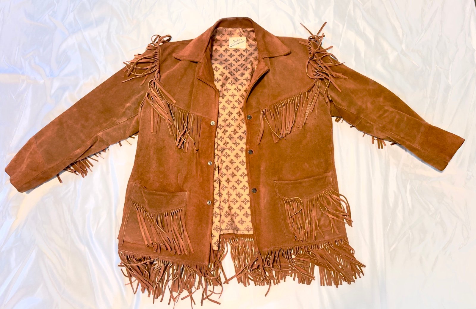 VTG Taylor’s Leatherware Western Fringe Leather Rancher Jacket Cowboy Size 42 XL