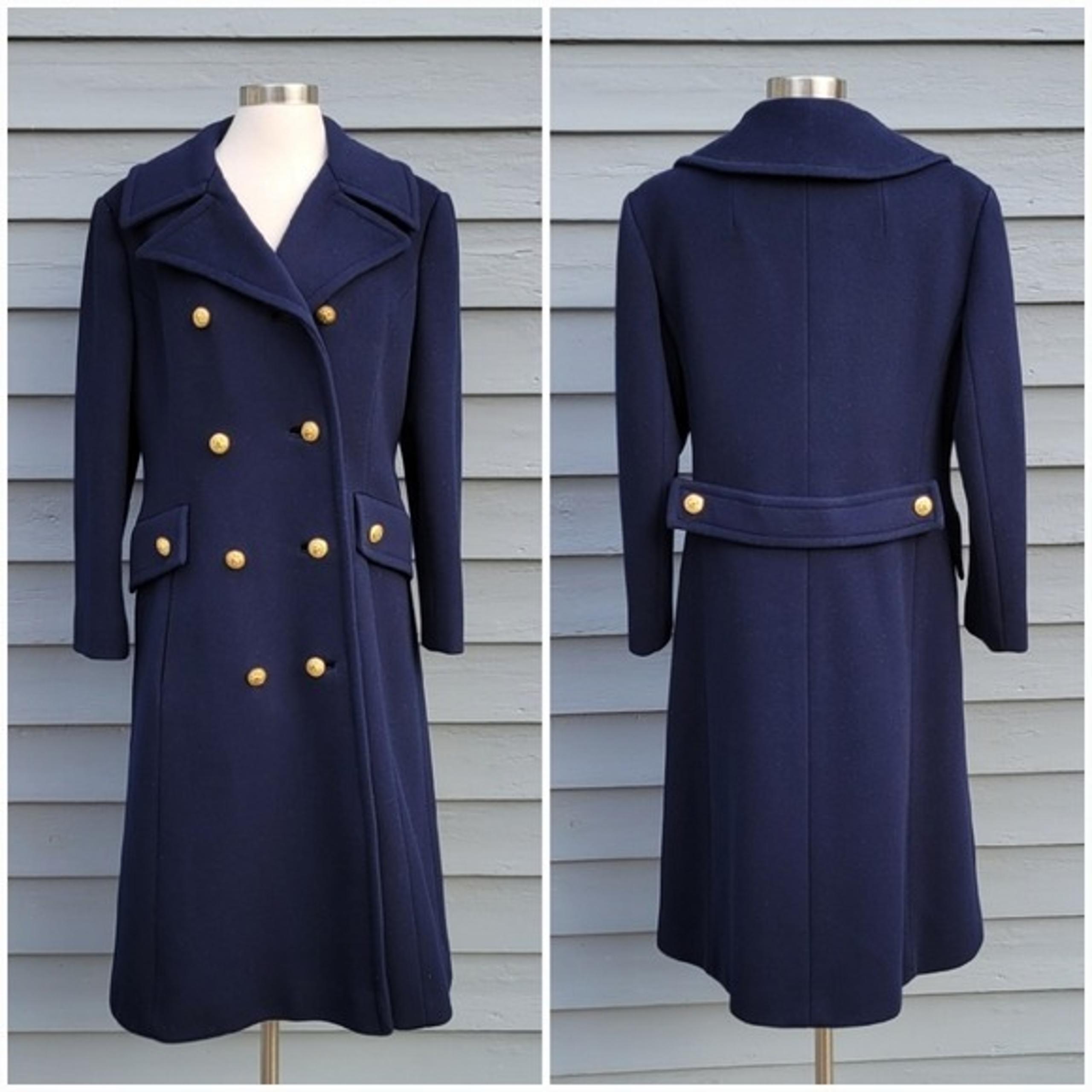 Vintage 50s Navy Blue Wool Double Breasted Greatcoat Military Trench Coat