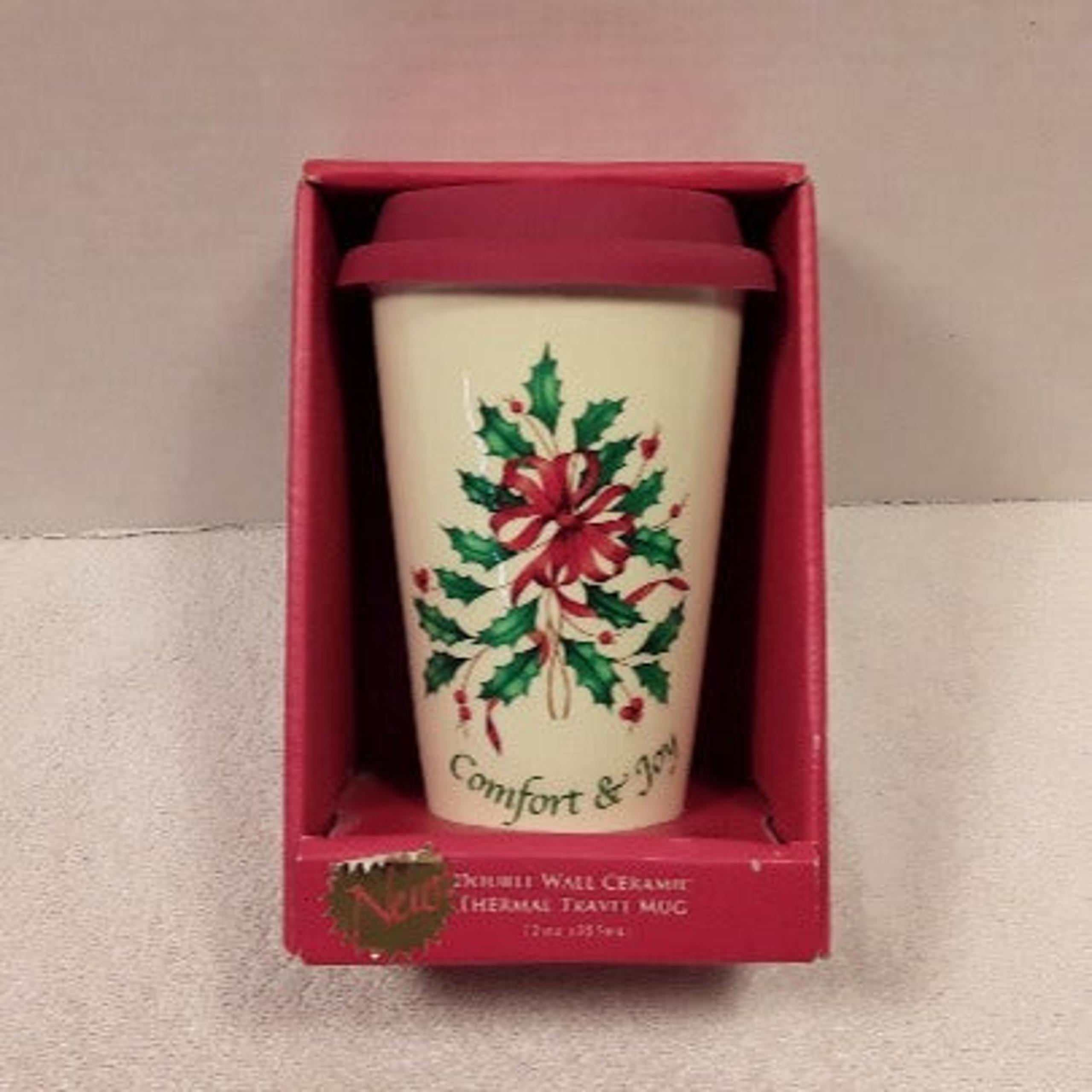 Lenox Christmas Holiday Double Wall Ceramic Thermal Travel 12oz Mug NEW