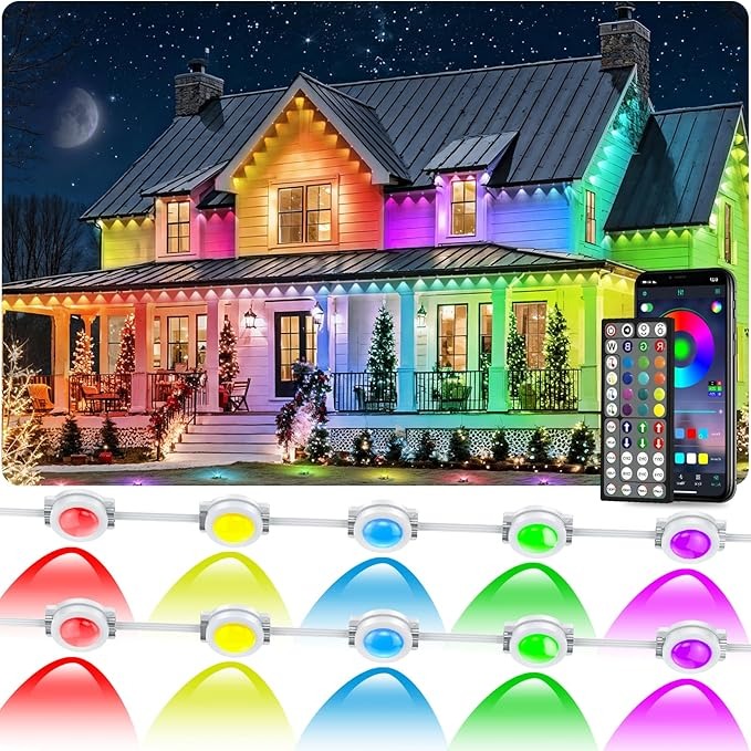 300FT RGB Outdoor Eave Lights, IP67 Waterproof, App/Remote Control, DIY LED for