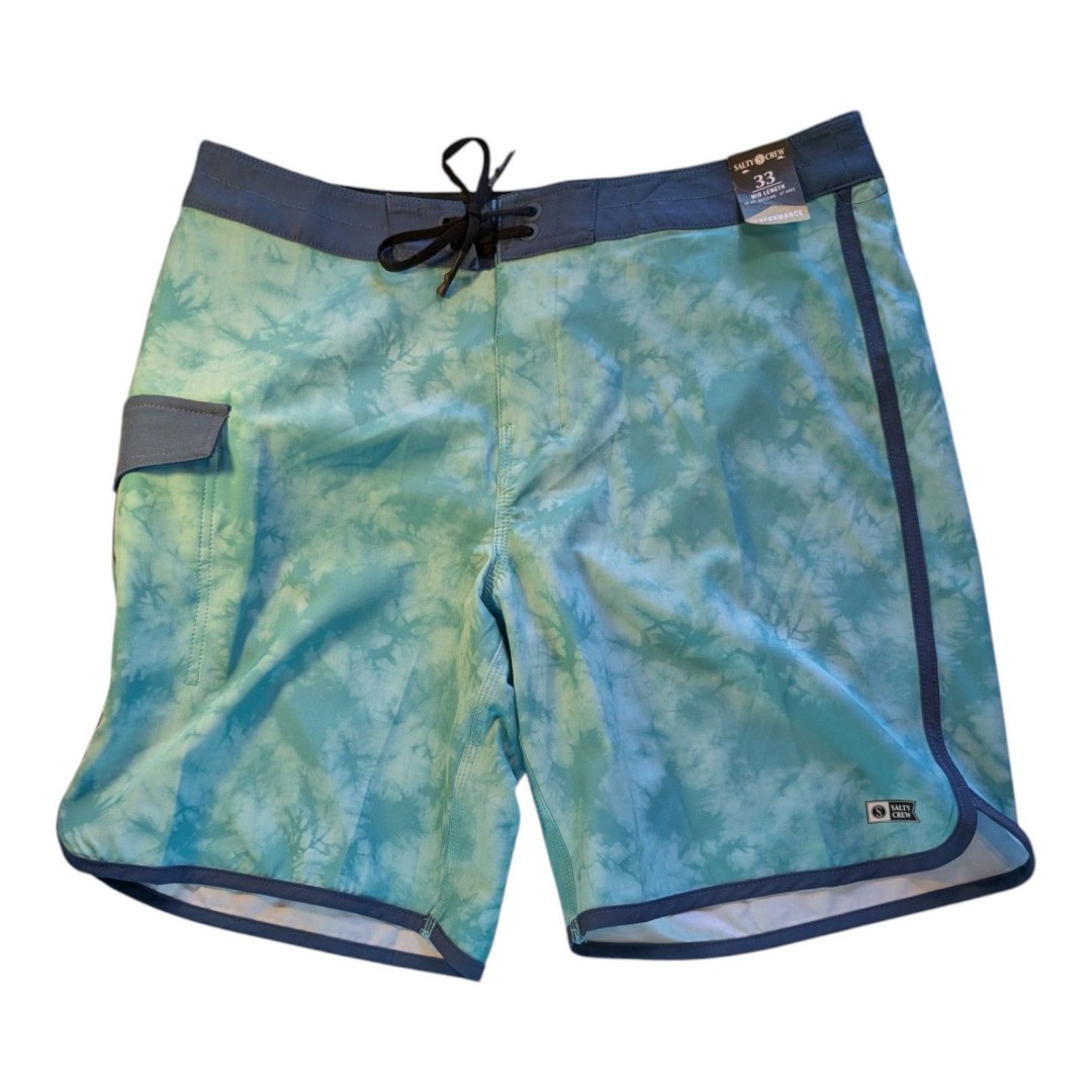 Salty Crew Performance Swim Board Shorts Men's Size 33 Aqua NWT