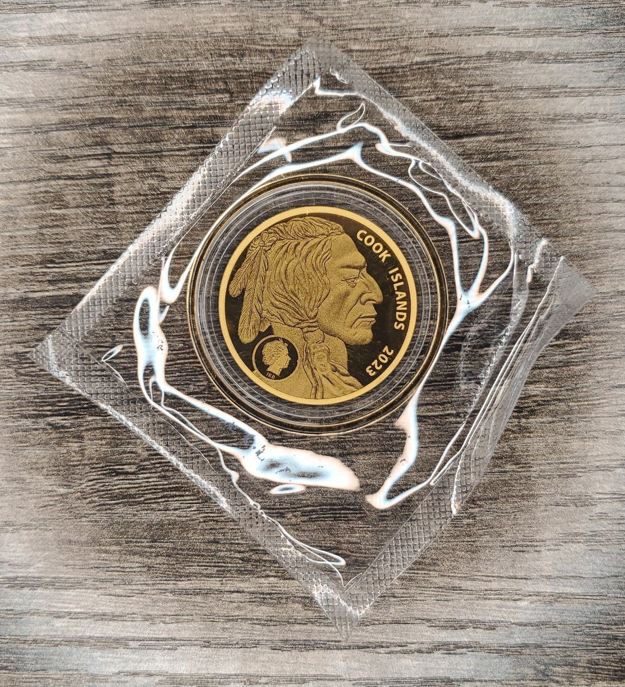 2 2023 Indian Head Buffalo 5 Dollar Cook Islands 200 Milligrams .9999 Gold Coin