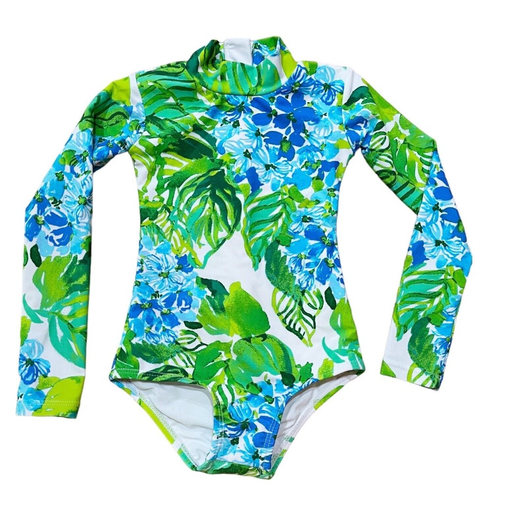 MOTT 50 Mini Kelly Girls Long Sleeve One Piece Swimsuit Toddler Size 2 UPF 50+