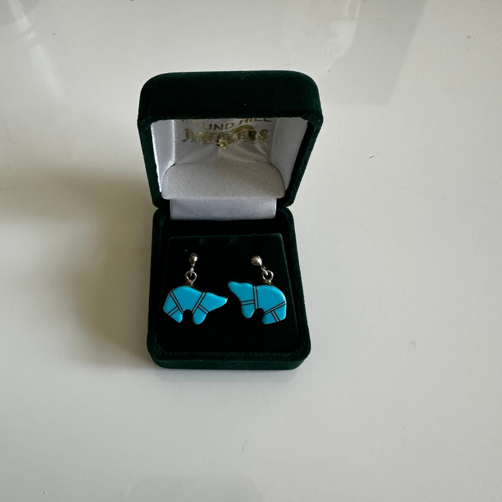 Turquoise Sterling Silver Navajo Inlay Bear Earrings