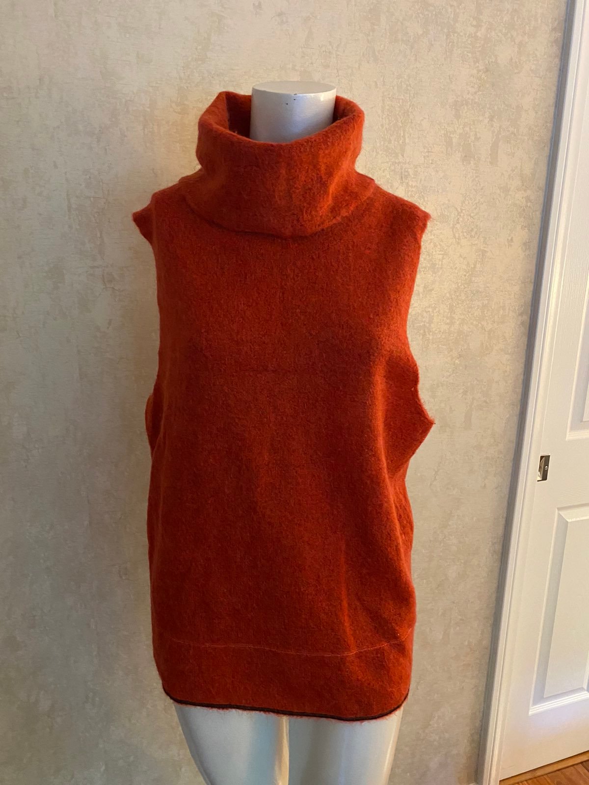 TSE Brick Red Sleeveless Cowl Neck Mohair Sweater