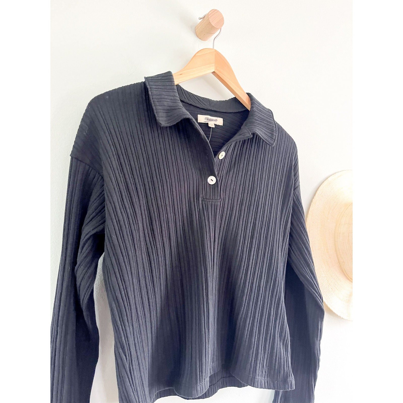 Madewell | NWT | Variegated Rib Boxy Polo Shirt | True Black | Sz XXS