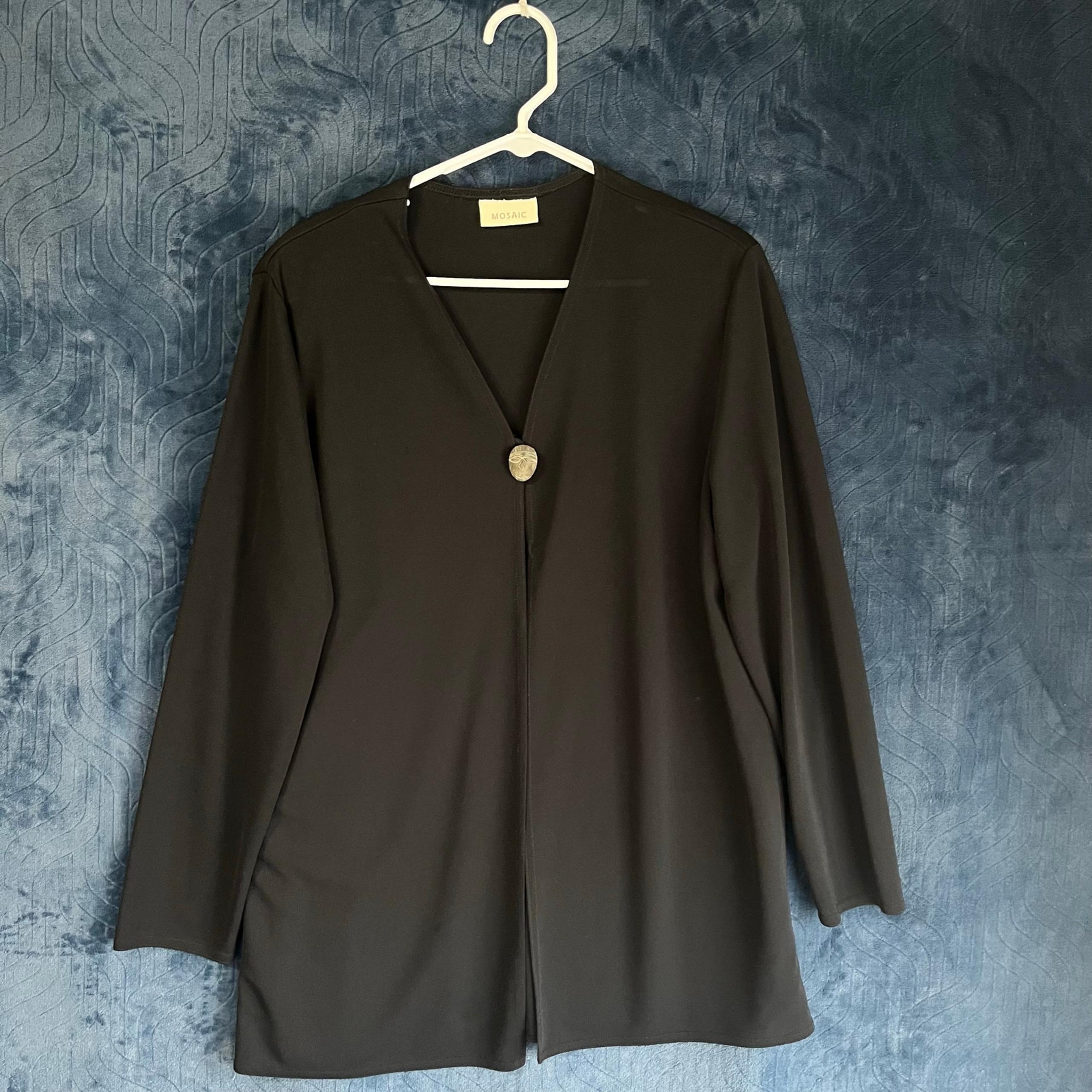 Vintage Mosiac Black One Button Cardigan Sweater Casual Womans Size 2XL