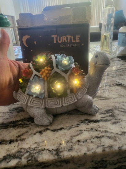 Solar Garden Outdoor Statues Turtle with Succulent and 7 LED Lights