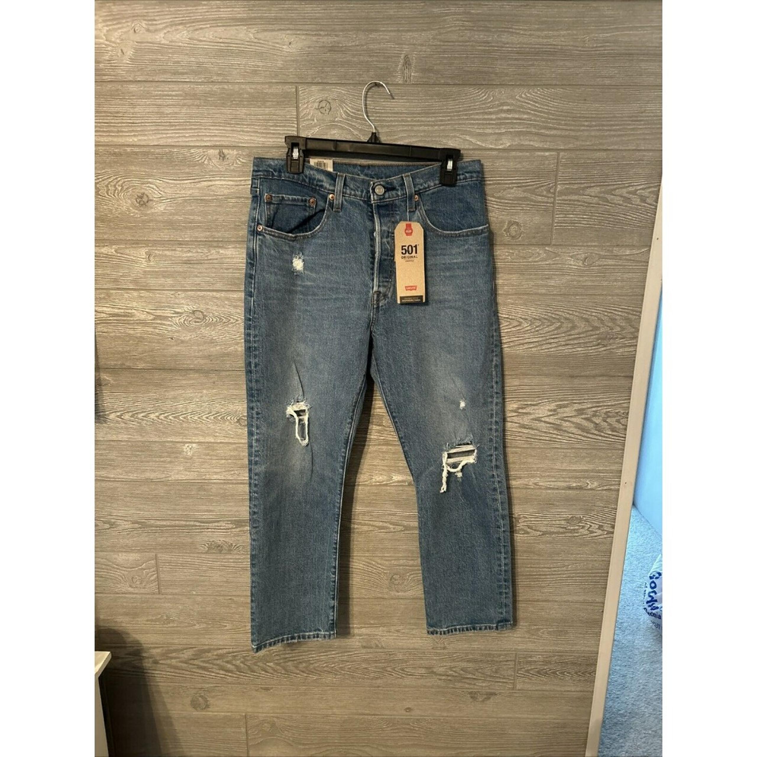 Levis Jeans Womens Original 501 Cropped Button Fly High Rise Straight 30X26 Blue