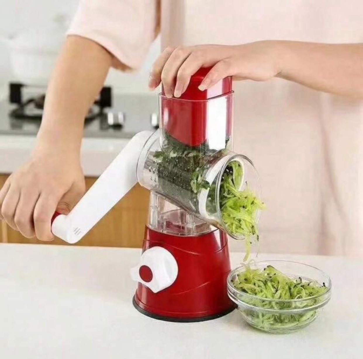 Red Manual Vegetable Cutter & Slicer with 3 Sharp Drums