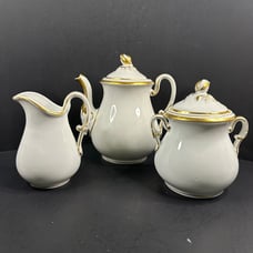 Antique Haviland Limoges Gilded Acorn Coffee/Tea Pot Sugar Bowl and Creamer Set