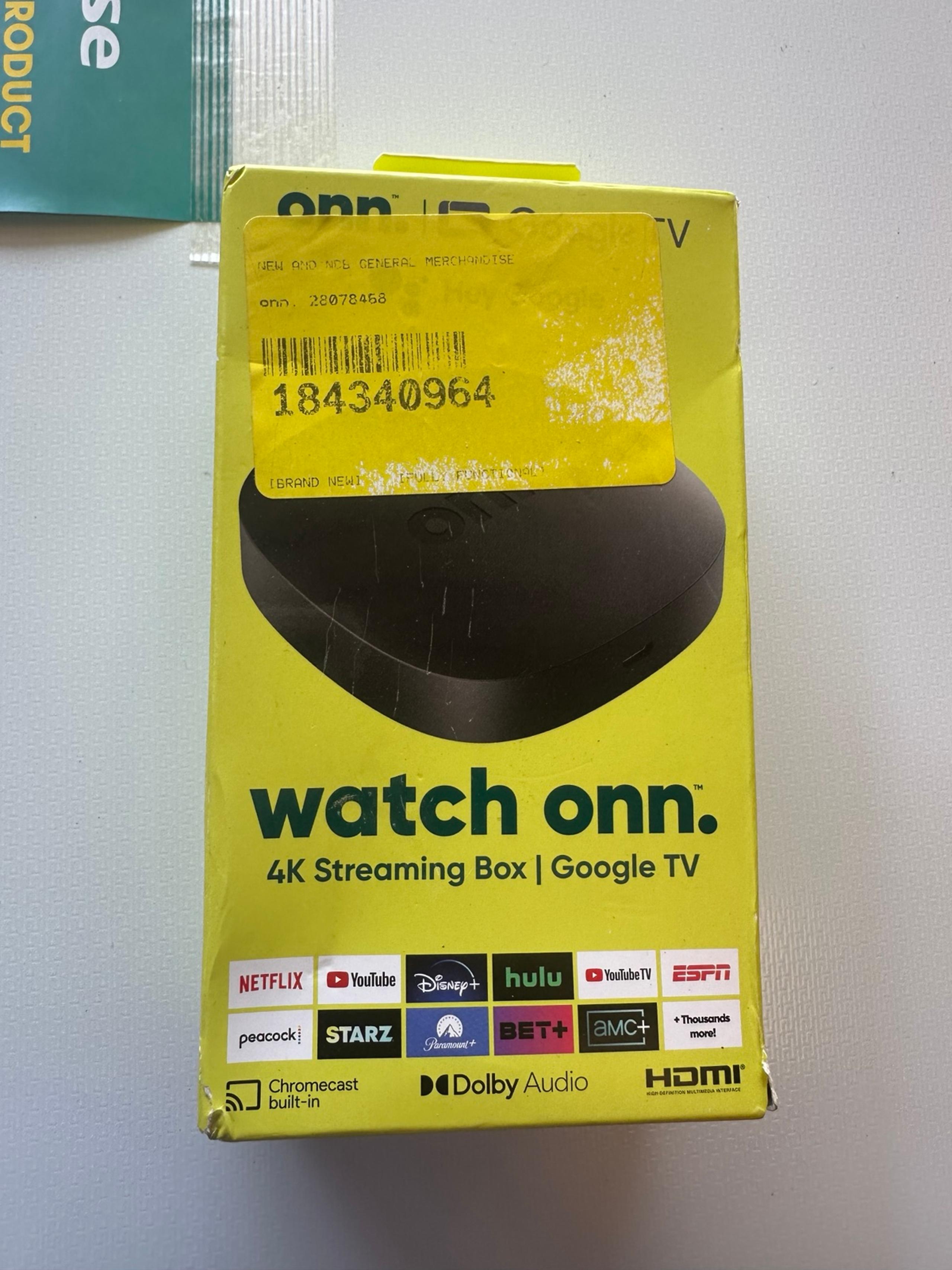 BRAND NEW! Onn. 4K UHD Android Streaming Box Google TV with Chromecast Built-In