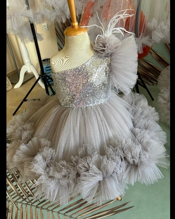 Silver Tulle kiddie Prom dress