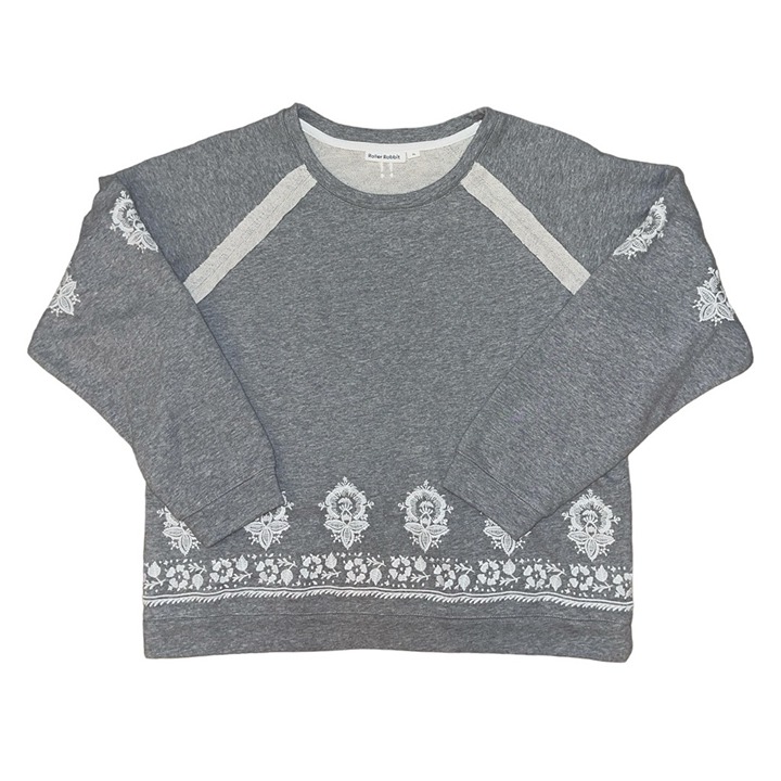 Roller Rabbit grey white damask embroidered sweatshirt women’s size XL