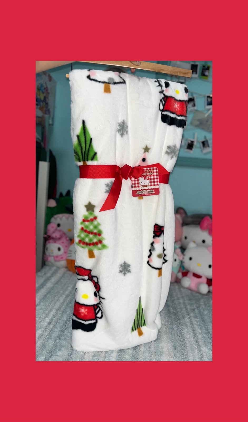Christmas Hello Kitty white Faux Rabbit throw blanket