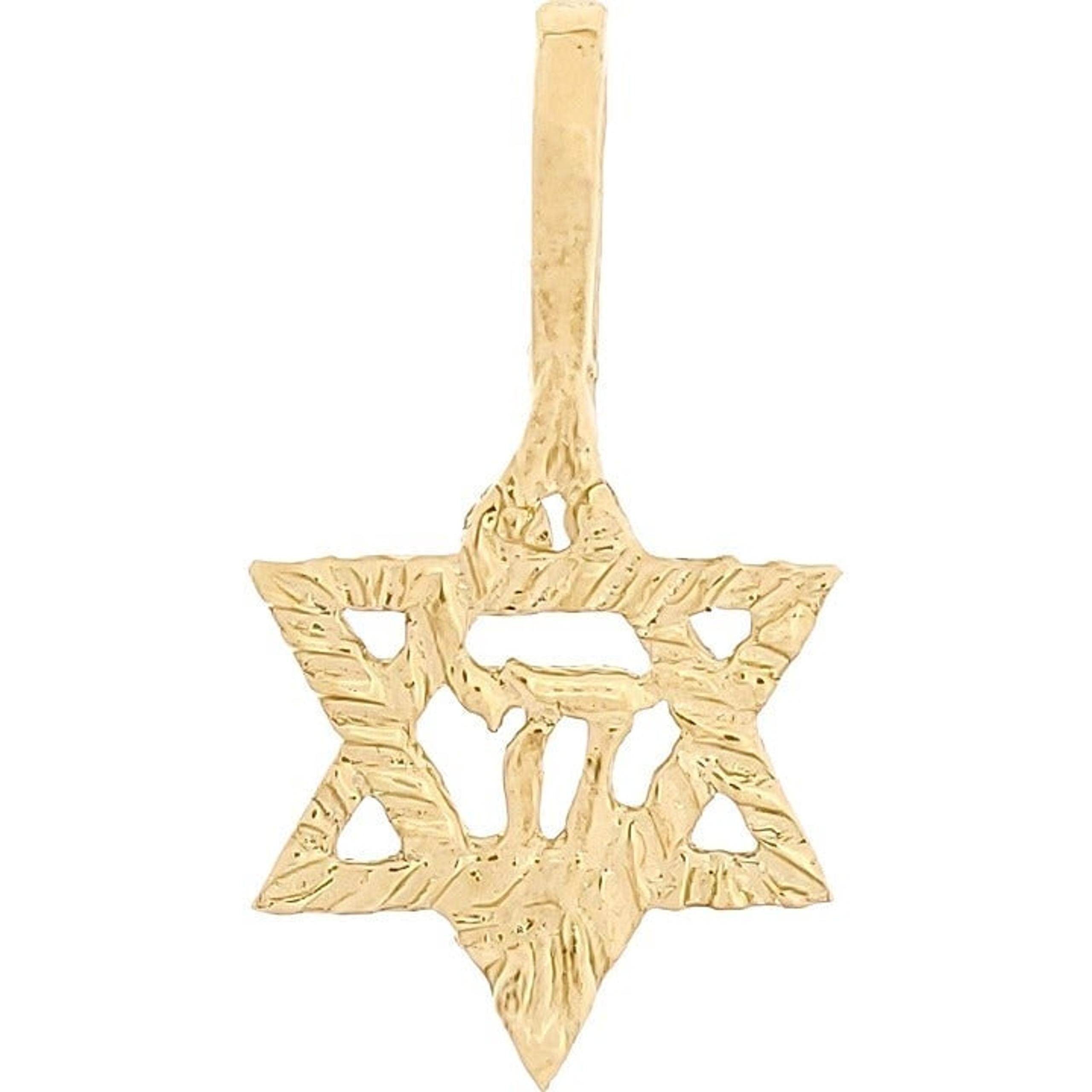 Star of David & Chai Charm 14k Gold 14.5mm