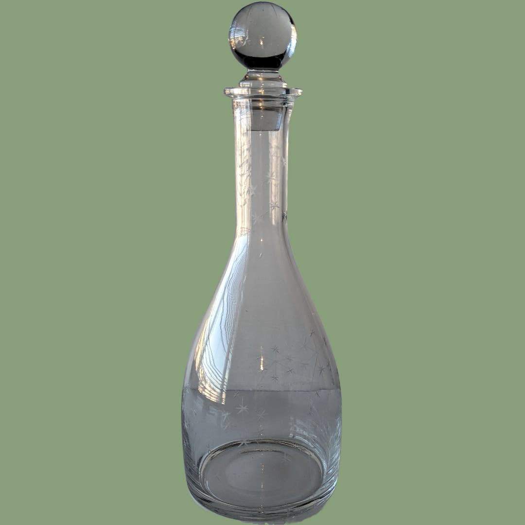 Vintage Mid Century Crystal Wine Decanter with Delicate Etched Stars