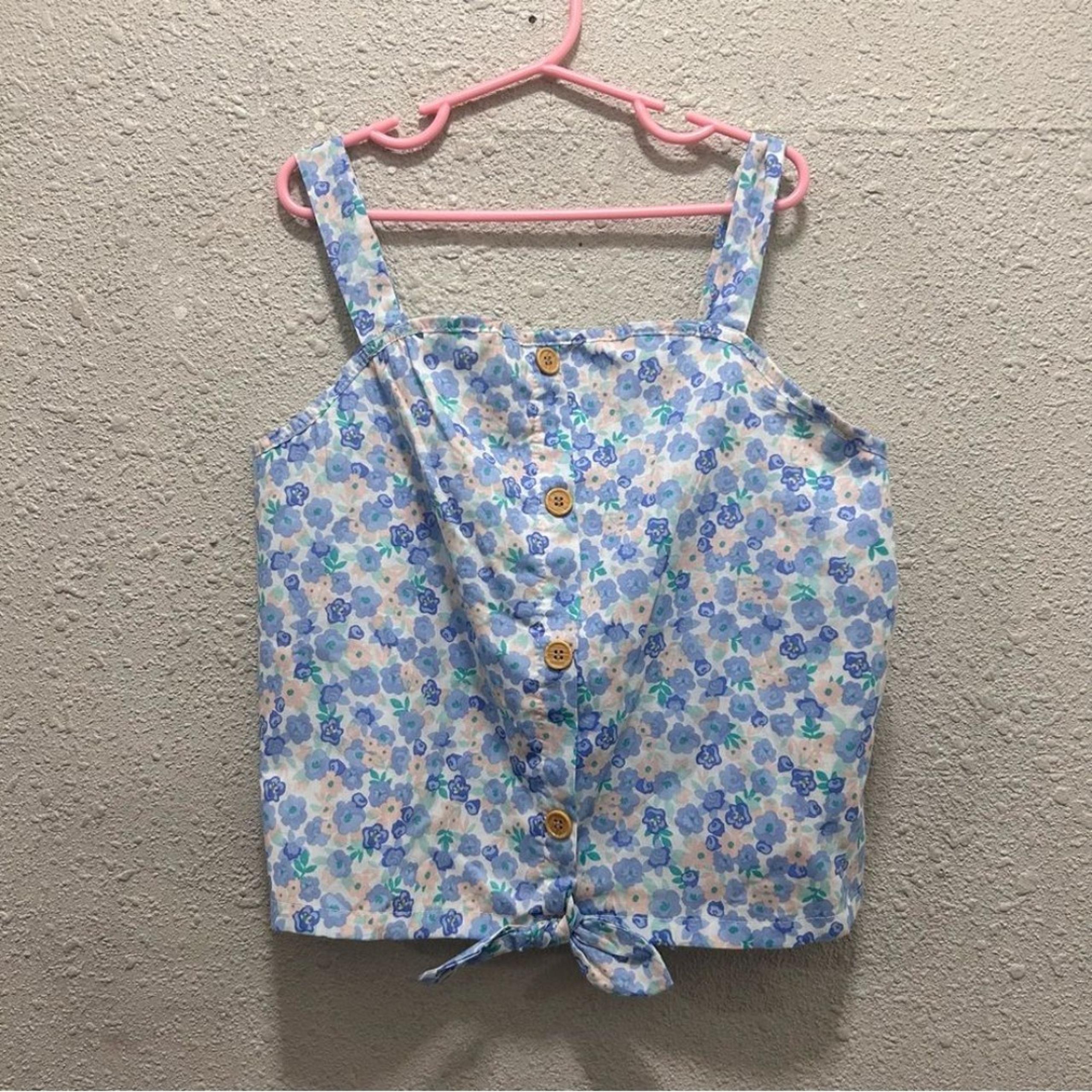 Max Studio Girls Blue and Pink Floral Tank Top L 10/12