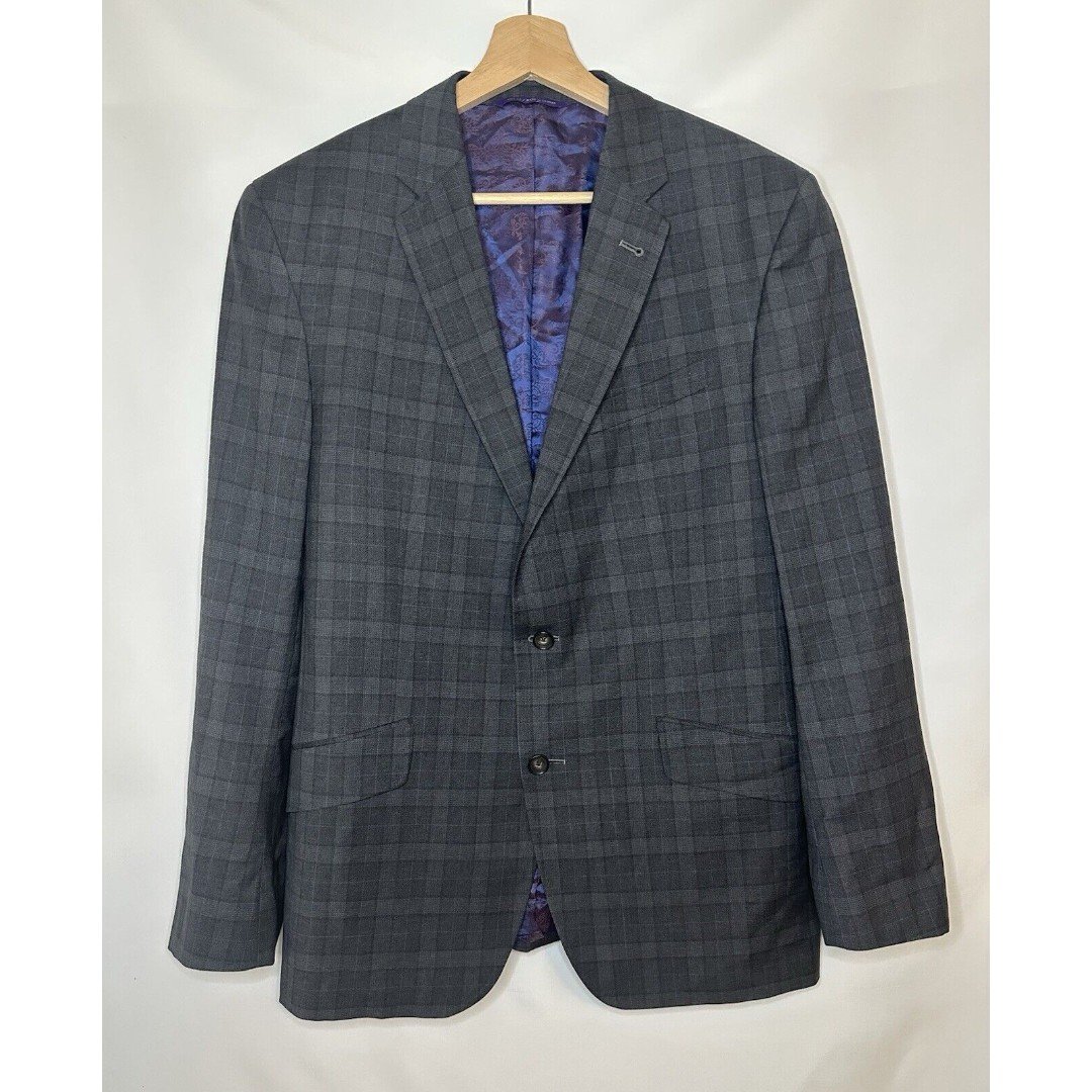 Ted Baker London Endurance Gray Plaid 100% Wool Jones CT Blazer Men's SIZE 42R