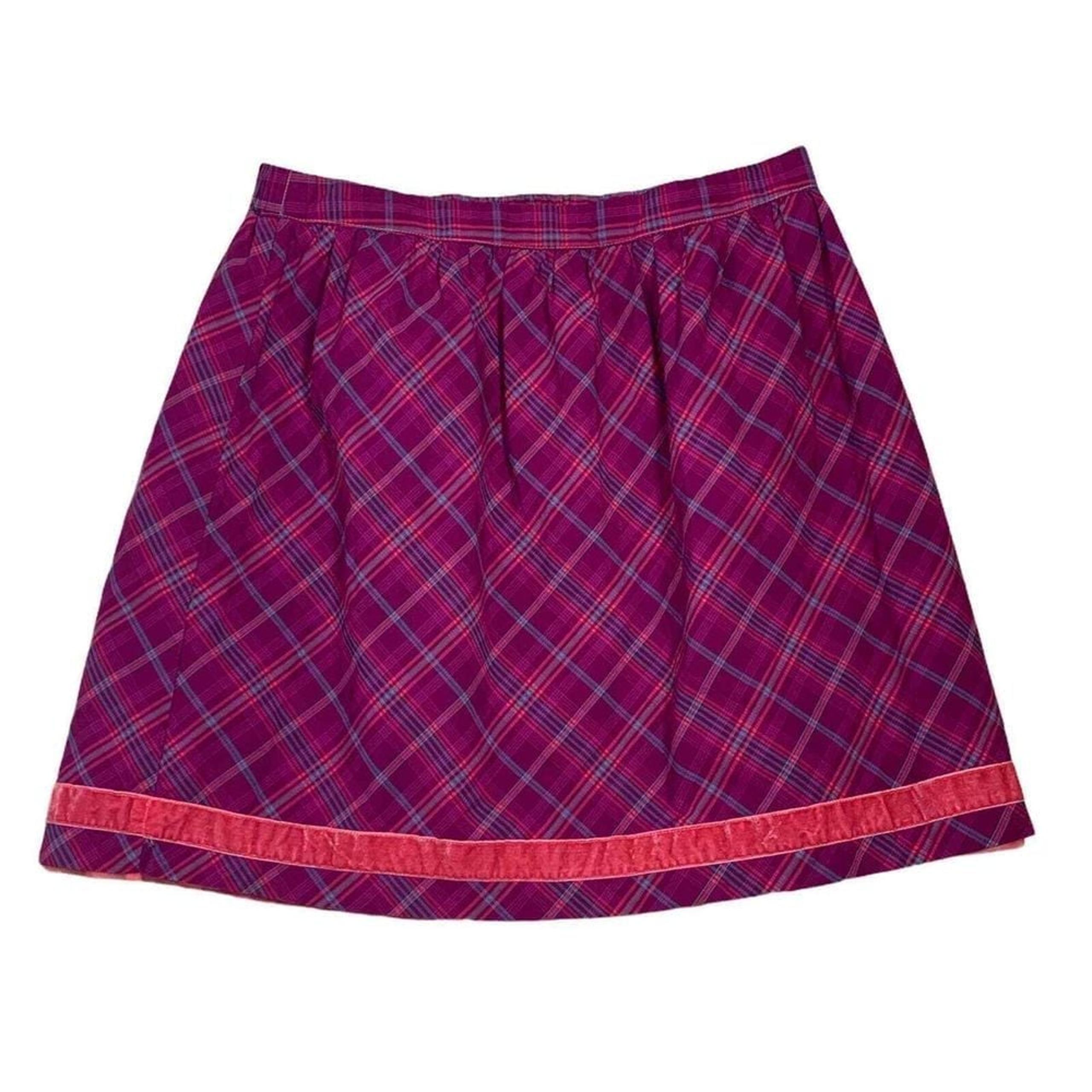 Matilda Jane Skirt Size Medium Purple Plaid Lined Lace Trim Cotton Womens 30X20