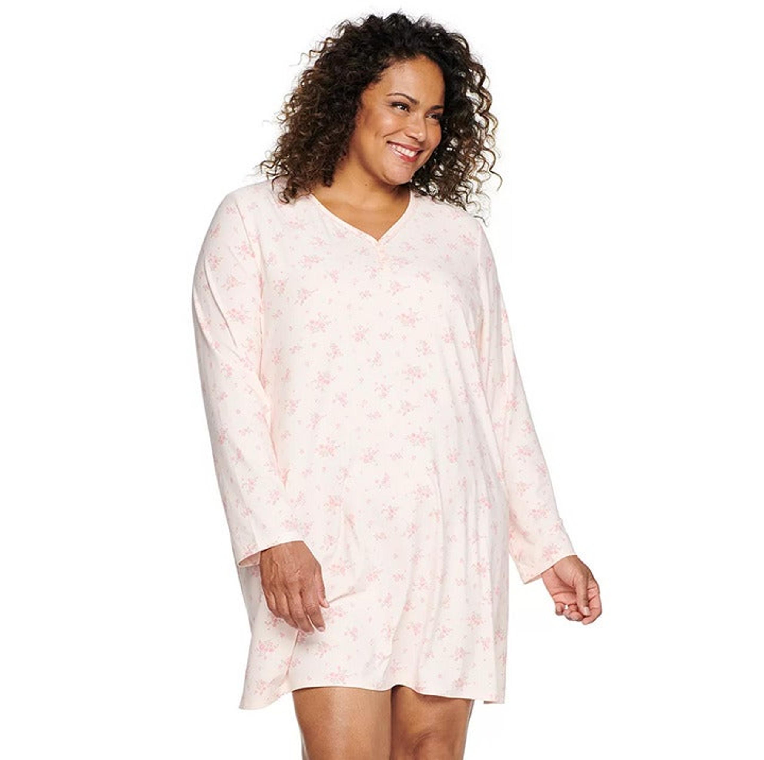 Croft & Barrow Plus Size 1X Long Sleeve Pink Floral Sleepshirt Pajamas