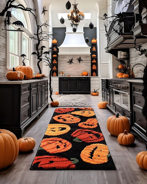 Fall & Halloween-Themed Bathroom Runner - Festive Pumpkins Adorned Long Bath Mat